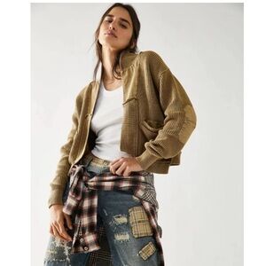 Free People Tan/Olive Cardigan Sweater